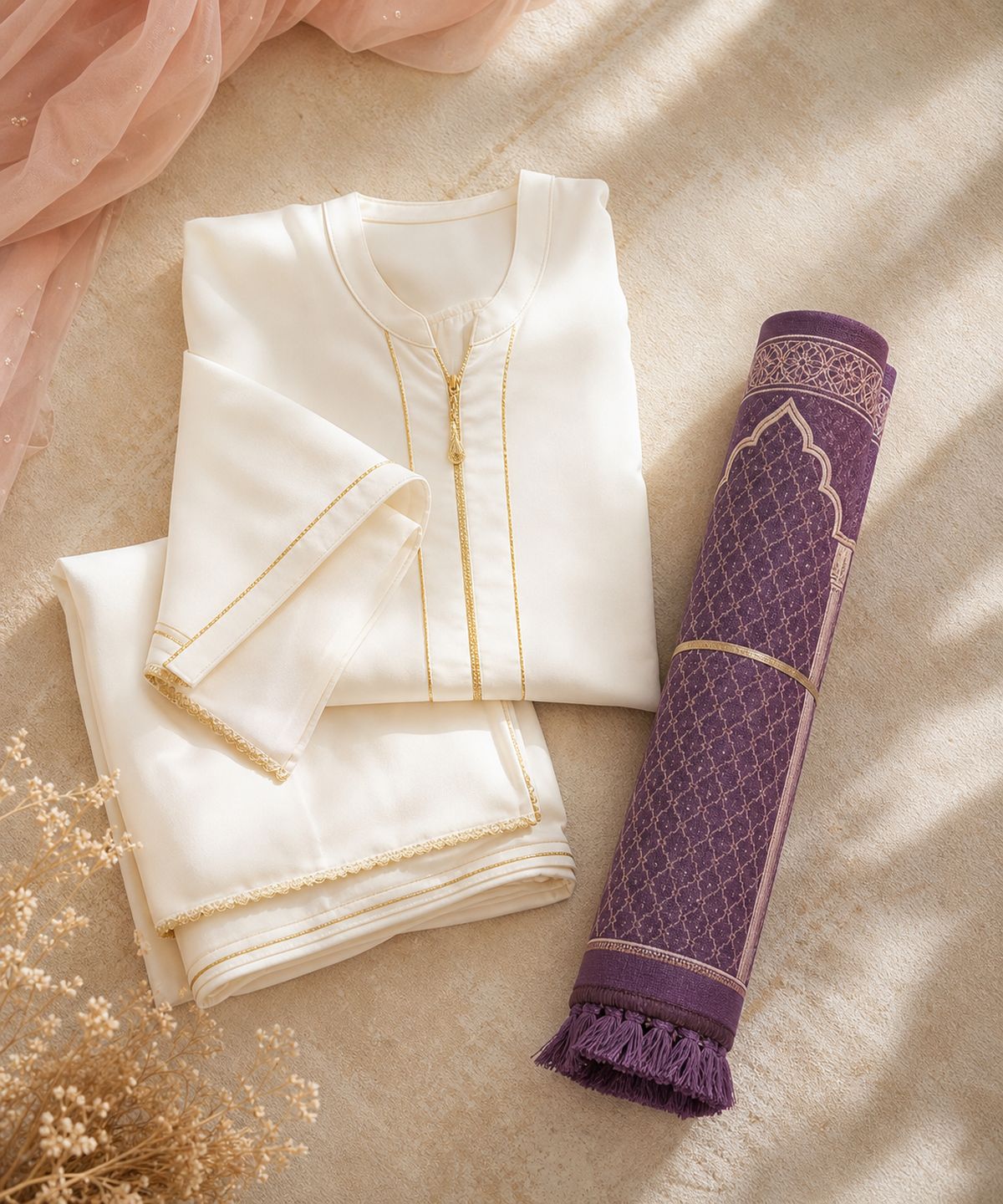 Prayer wear set folded with prayer mat